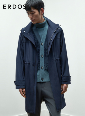 ERDOS 男装派克风衣秋冬藏蓝色中长款宽松厚款外套休闲时尚
