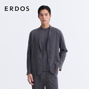 灰色精纺西服领双提开衫 羊绒针织休闲西服25年新品 男装 ERDOS