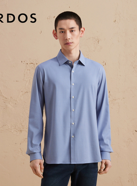 ERDOS 男装涤丝混纺衬衫秋蓝色轻薄易打理长袖上衣商务休闲
