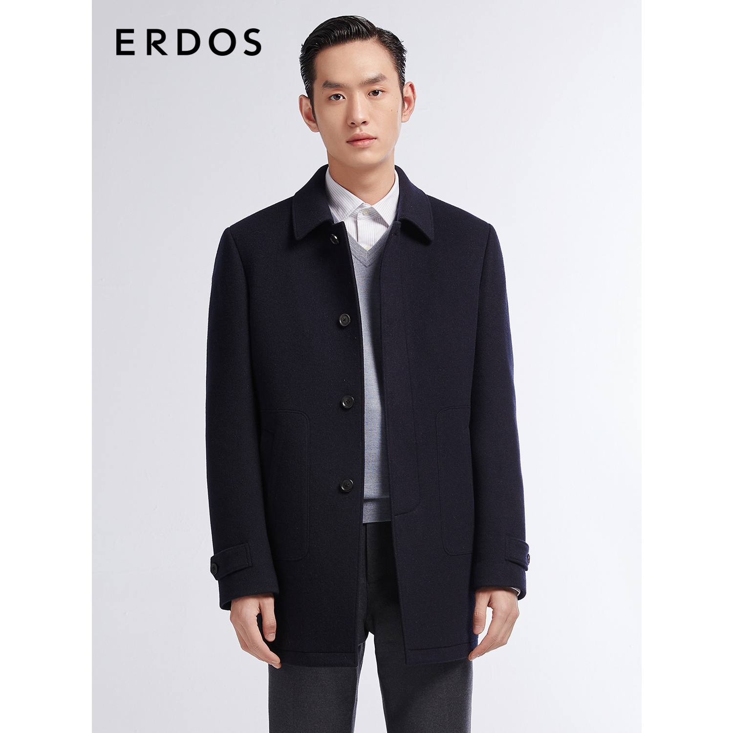 ERDOS 男装纯山羊绒羽绒服含绒量85%翻领短款大衣白鹅绒内衬外套