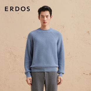 休闲保暖针织衫 ERDOS 秋冬领单畦宽松插肩袖 羊绒衫 男装