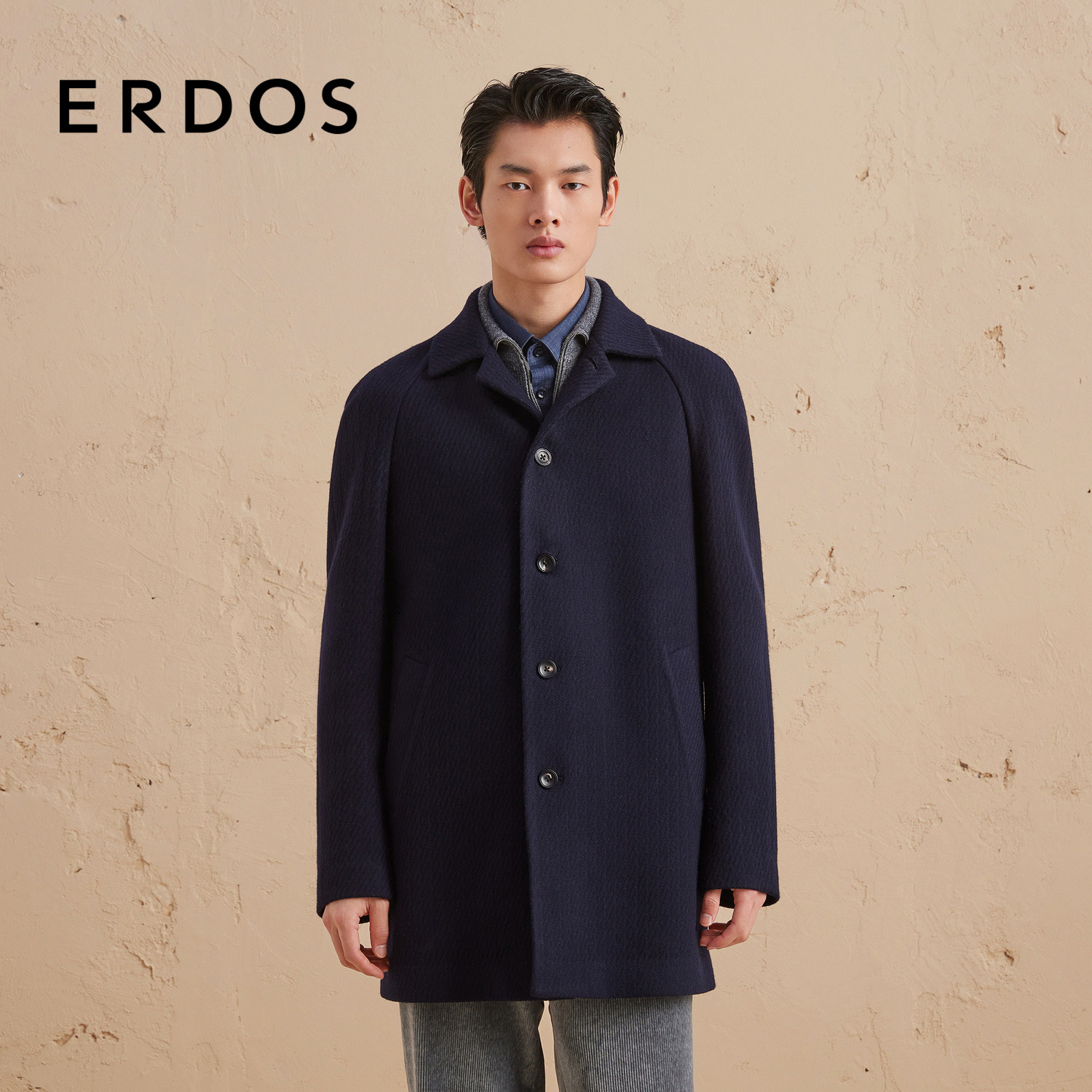 【羊绒大衣】ERDOS 男装冬藏蓝色中长款毛呢大衣商务通勤,男装,毛呢大衣,淘宝优惠券,粉丝福利购,淘宝优惠卷