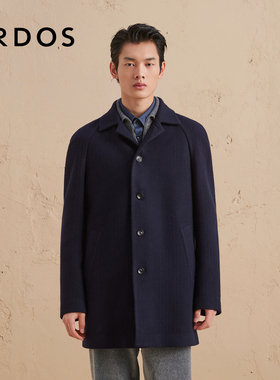 【羊绒大衣】ERDOS 男装冬藏蓝色中长款毛呢大衣商务通勤