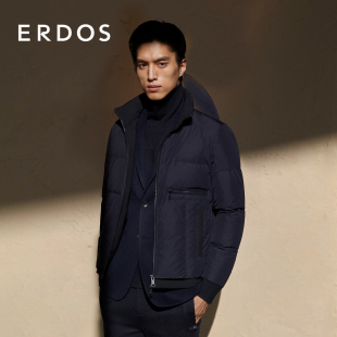 ERDOS 白鹅绒含量90%绅士风羽绒服秋冬藏蓝立领外套 男装