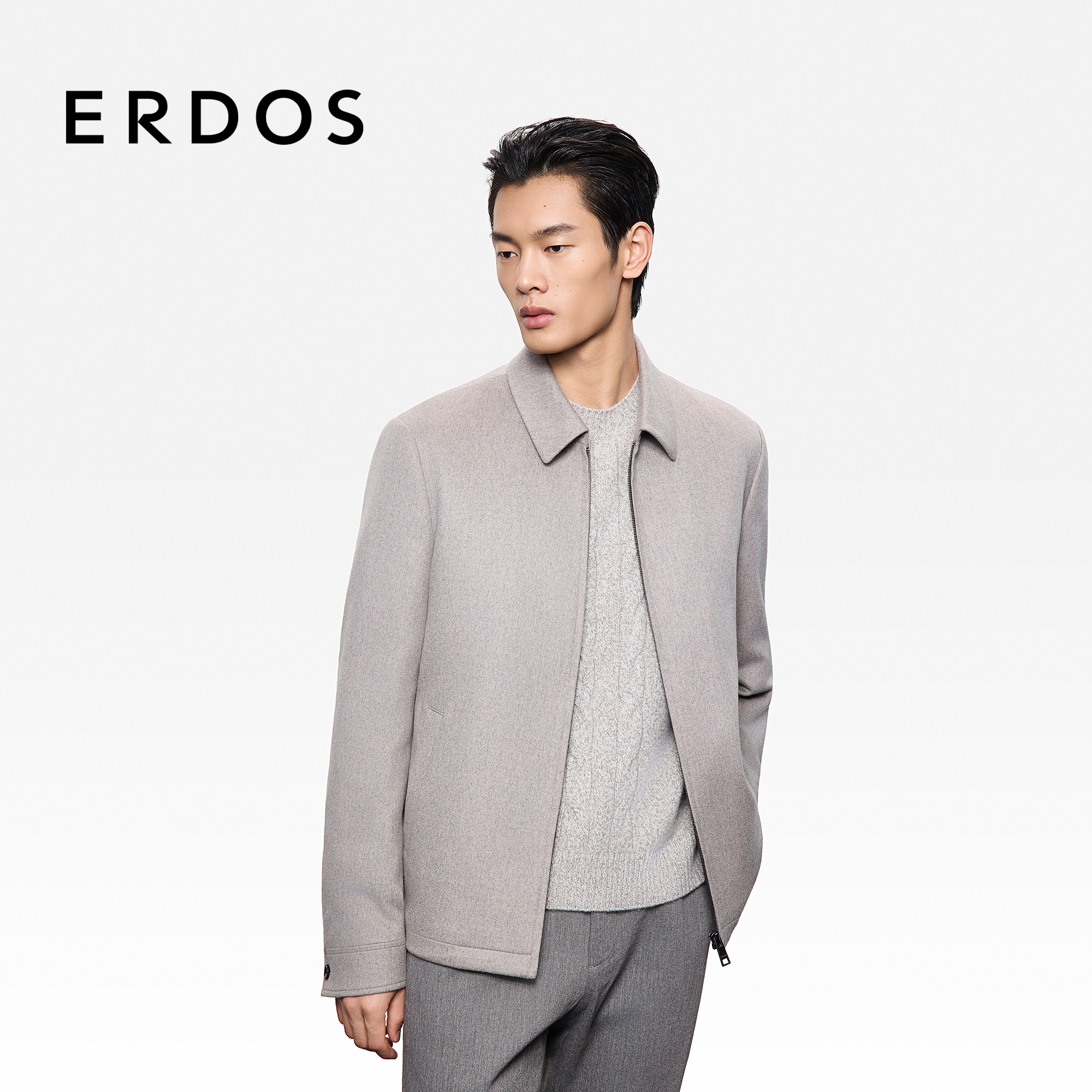 ERDOS 男装翻领羊绒外套25年秋冬新品商务行政夹克羊绒填充棉服