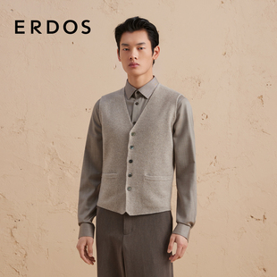 绅士商务 绒毛混纺背心秋冬V领翻花衬纬开衫 ERDOS 男装