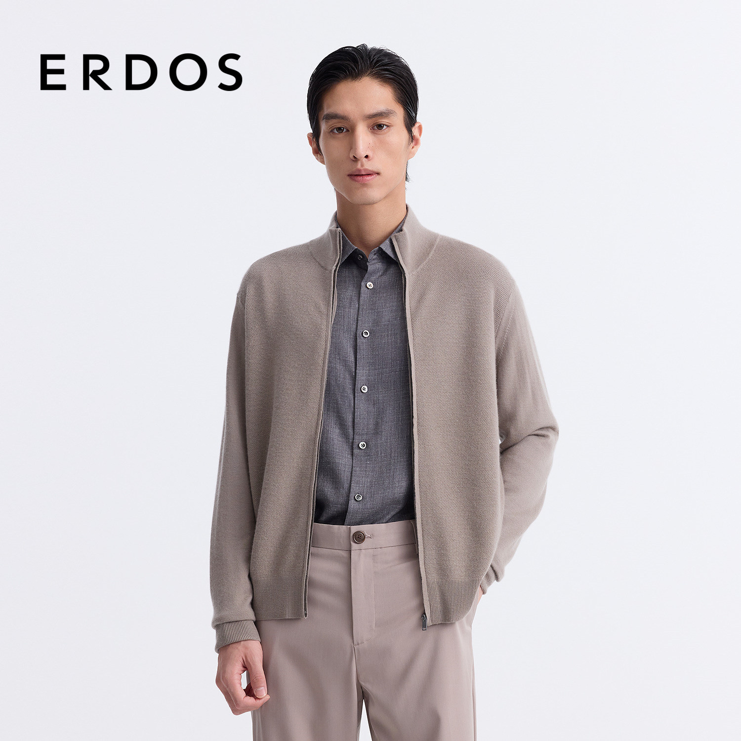 ERDOS 男装羊绒开衫25年新品棕色精纺立领翻花夹克版型商务休闲,男装,羊绒开衫,淘宝优惠券,粉丝福利购,淘宝优惠卷