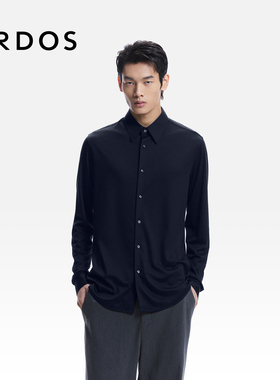 ERDOS 男装纯羊毛平纹针织衬衫2026年早春新品微收腰商务休闲衬衣