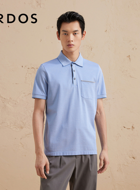 ERDOS 男装丝棉混纺POLO早秋蓝色短袖上衣轻薄舒适商务休闲