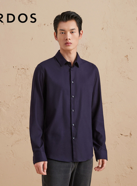 ERDOS 男装丝毛绒混纺衬衫秋冬深蓝色轻薄长袖上衣商务休闲