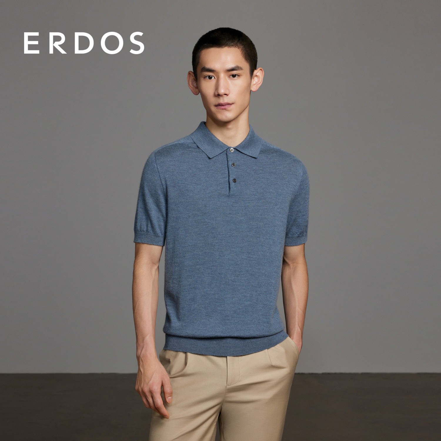 ERDOS 男装羊绒衫春季款精纺翻领半袖POLO衫薄款弹力针织衫