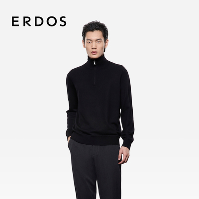 【精纺】ERDOS 男装半高领拉链羊绒开衫25年秋冬新品虚提厚针织衫