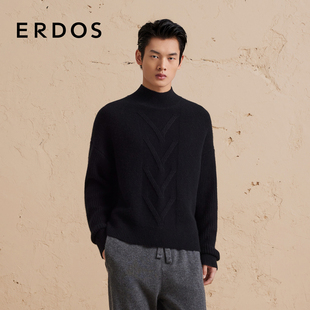 秋冬半高领翻花宽松厚款 毛绒混纺针织衫 保暖 男装 ERDOS