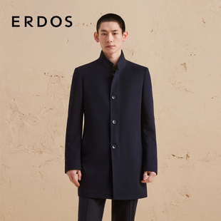 【羊绒大衣】ERDOS 男装秋冬黑色立领中长款外套商务休闲