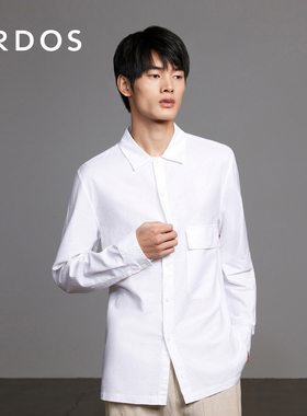 ERDOS 男装棉麻混纺衬衫夏季款白色微落肩薄款上衣透气百搭