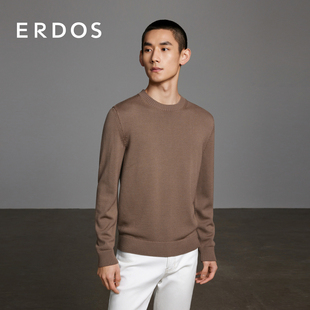 春季 纯羊毛针织衫 款 浅茶棕圆领长袖 商务休闲 ERDOS 套衫 男装