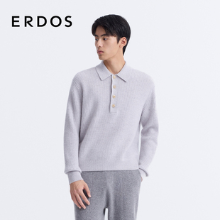男装 保暖针织衫 羊绒衫 灰色翻领双畦厚款 商务休闲 25年新品 ERDOS