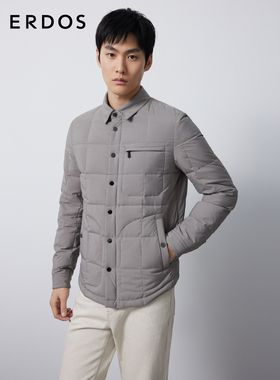 ERDOS 男装白鹅绒羽绒服秋冬灰色加厚通勤短外套含绒量90%