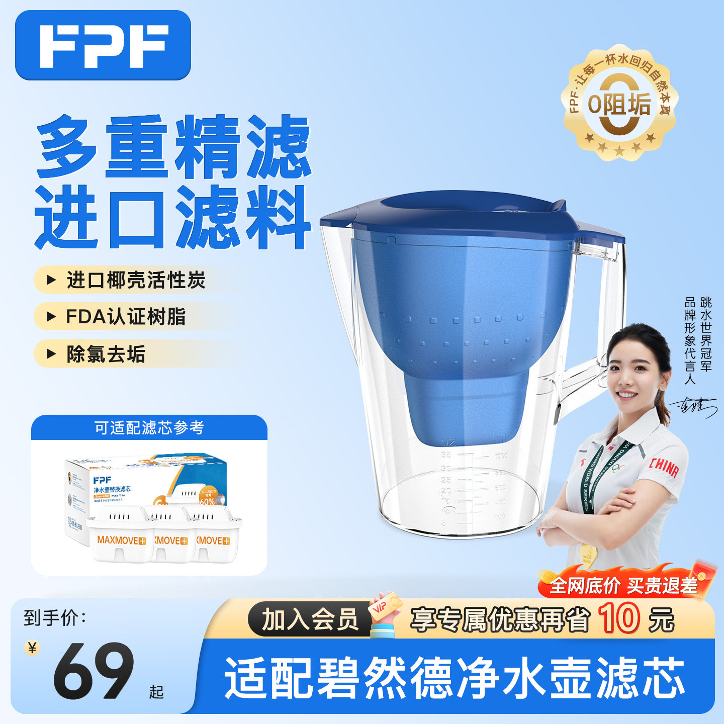 FPF净水壶适配碧然德滤芯净水器