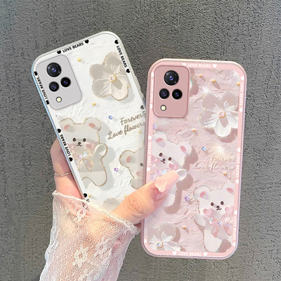 适用vivos9手机壳蝴蝶结小熊vivos9e金属漆玻璃防摔高级感卡通女网红全包新款潮