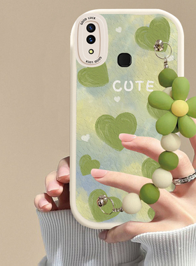 适用vivox21手机壳绿色爱心链条vivox21后指纹软硅胶防摔x21A可爱女网红屏幕指纹版全包新款潮