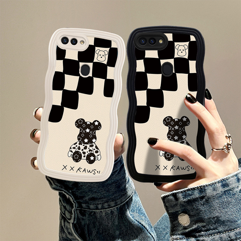 适用oppor11s手机壳格子暴力熊大波浪oppor11st硅胶磨砂防摔卡通可爱女网红全包新款潮
