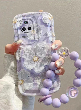 适用红米k50手机壳紫色油画花朵Redmi k50pro硅胶防摔透明可爱女网红ins小清新镜头全包新款潮