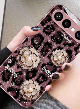 豹纹山茶花适用VIVOS50Promi手机壳30女20新款s19高级s18pro玻璃s17简约s16防摔s15硅胶s12创意s10好看保护套