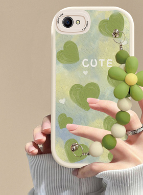 适用oppoa83手机壳绿色爱心链条oppoa3软硅胶磨砂防摔a83t可爱女网红全包新款潮