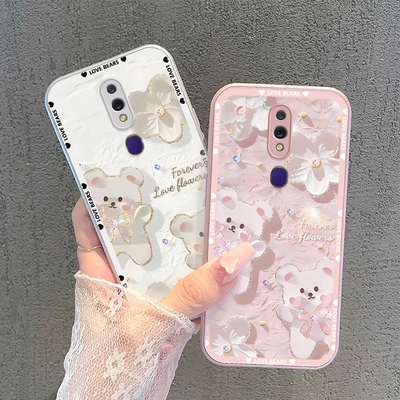 适用OPPOa9手机壳蝴蝶结小熊OPPOa9x金属漆玻璃防摔高级感卡通女网红全包新款潮流