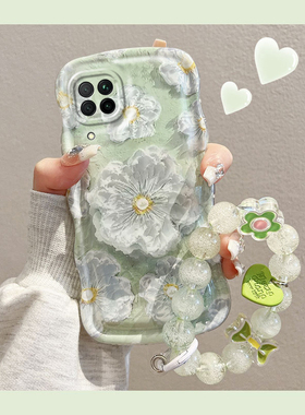 适用华为nova6手机壳绿色油画花朵nova6se硅胶防摔透明5G可爱女网红ins小清新镜头全包新款潮