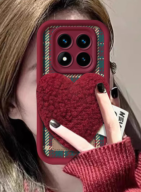 适用红米note14Pro+手机壳13新款redmi高级格纹爱心12TURBO液态11TPro硅胶全包10防摔带公仔9好看专用保护套
