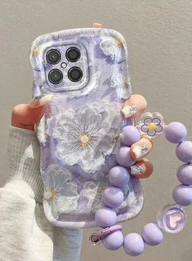 适用华为智选s7pro+手机壳紫色油画花朵s7pro+硅胶防摔透明可爱女网红ins小清新镜头全包新款潮