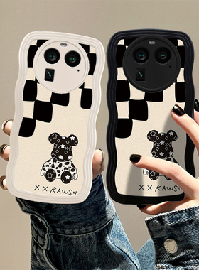 适用oppofindx3手机壳格子暴力熊大波浪oppofindx3pro硅胶磨砂防摔卡通可爱女网红镜头全包新款