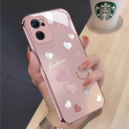 适用手机壳OPPOReno7新款渐变爱心Reno7Pro防摔可爱女网红se金属漆玻璃高级感全包潮