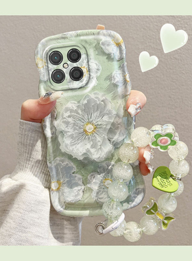 适用华为荣耀play5手机壳绿色油画花朵play5硅胶防摔透明可爱女网红ins小清新镜头全包新款潮