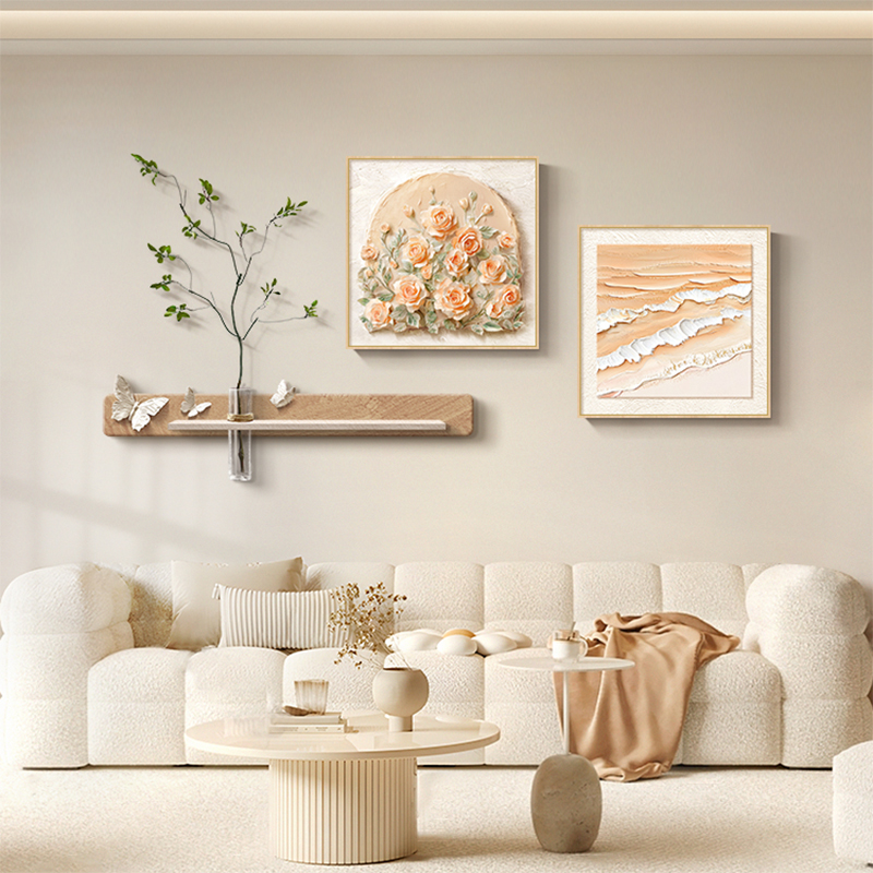 奶油风客厅沙发装饰画高级感餐厅挂画2025新款饭厅餐桌墙壁画花卉