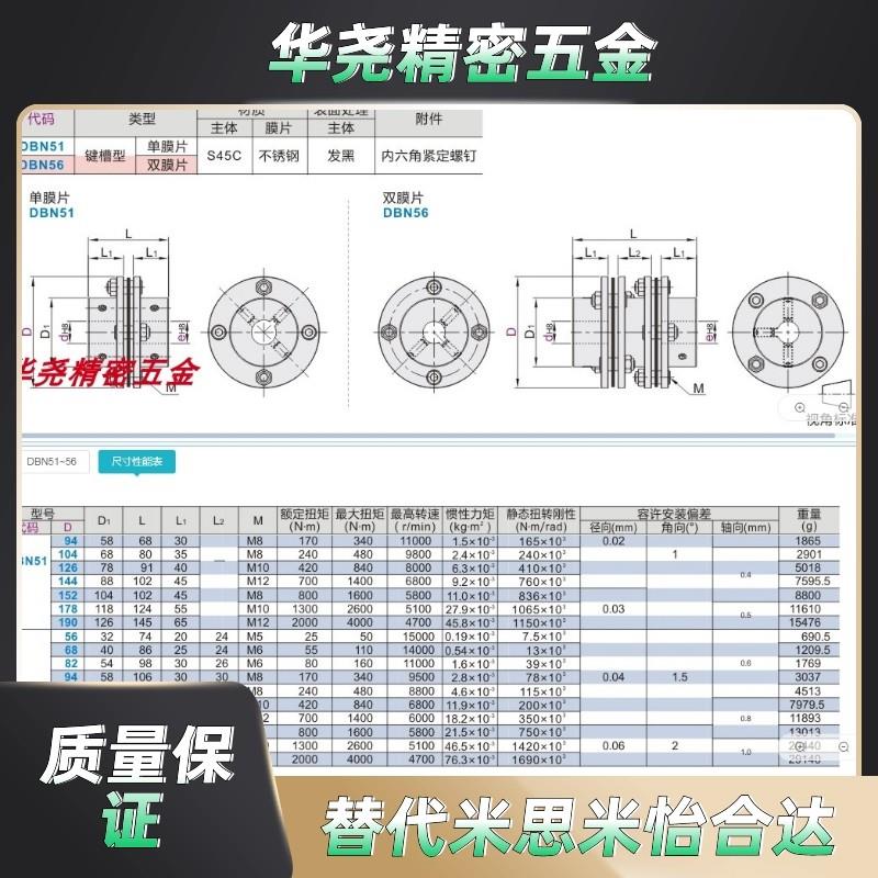 怡合达膜片阶梯式联轴器 键槽型 DBN51/DBN56-D56/68/82/94/104 鲜花速递/花卉仿真/绿植园艺 割草机/草坪机 原图主图