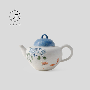 宜室茶话风车花橘猫釉下彩手绘陶瓷茶壶高颜值泡茶壶单壶女士茶壶