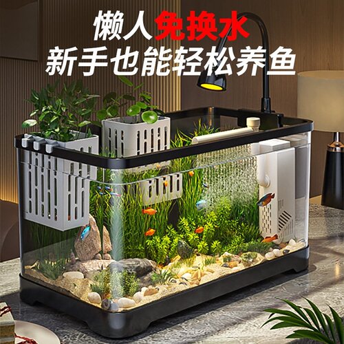 鱼缸小型客厅过滤制氧一体机桌面金鱼亚克力造景生态全套观赏循环