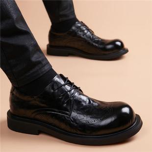 商务休闲英伦风百搭增高真皮镂空透气凉鞋 夏季 男士 新款 男 大头皮鞋