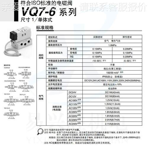 日本SM阀VQ7-6-FG-C电磁VQ-6FG-D-3NR 2位57通带指示灯气动电磁阀