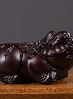 黑檀实木雕刻招财貔貅桌面摆件一对家居客厅电视柜装饰红木工艺品