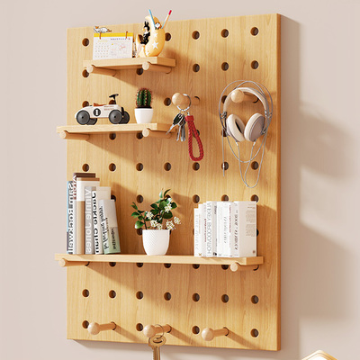 洞洞板置物架实木入户玄关墙面墙上置物架免漆板造型墙定制收纳架