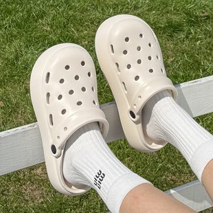 女夏季 法式 eva防滑防臭沙滩踩屎感凉拖鞋 厚底洞洞鞋 外穿 女款