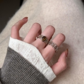 复古做旧镂空雕花仿虎眼石戒指女款 小众设计感轻奢素圈中古食指戒