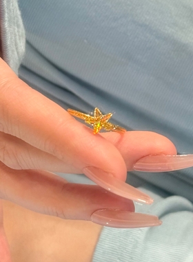 金色拉丝星星戒指女小众设计轻奢高级感时尚精致秋冬百搭指环