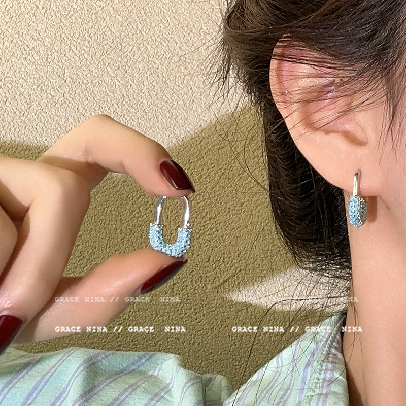 S925纯银仿绿松石耳环女2025新款