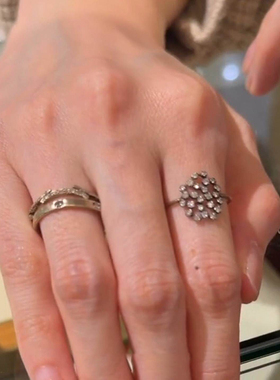 叠戴镂空镶钻素圈戒指女开口中古