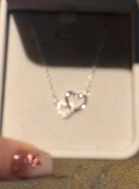 银色镂空双爱心项链女简约超闪韩系颈链轻奢高级感精致百搭锁骨链